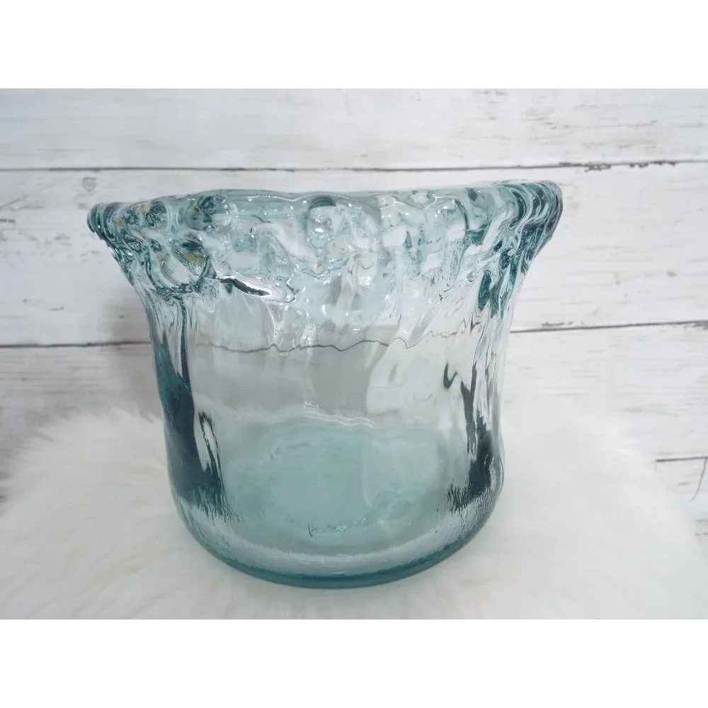 Recycled Art Glass Blue-Green Bowl Vase